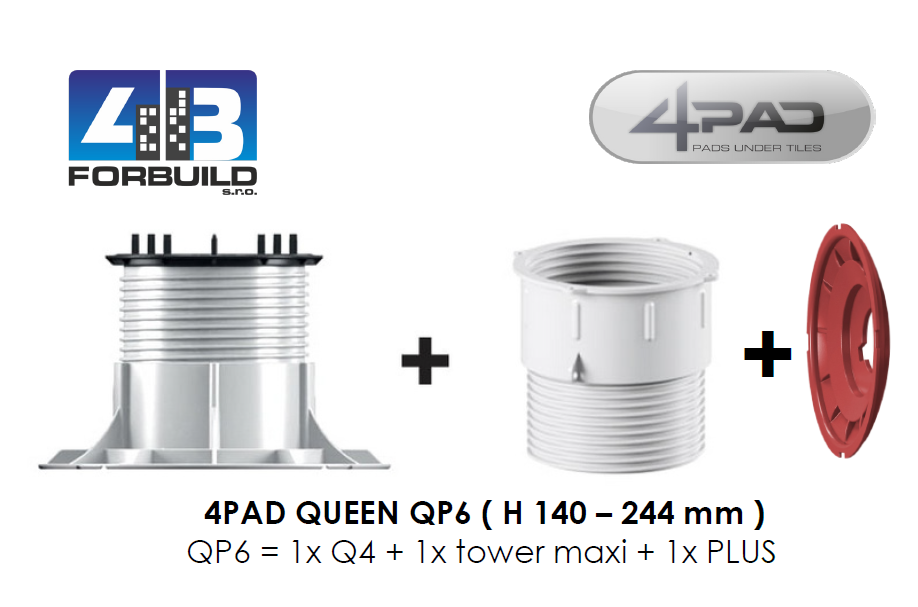 4PAD QUEEN+  QP6 - terč pod dlažbu nastaviteľný a samonivelačný ( 140 - 244mm )